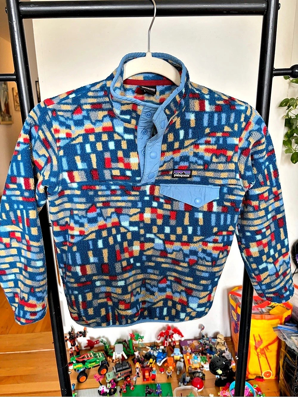 Patagonia Kids' Lightweight Synchilla Snap-T Fleece Pullover Blue & Red XS
